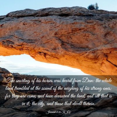 Picture 03 - Jeremiah 8:16 KJV - The snorting of his horses was heard from Dan: - Bible Verse Picture