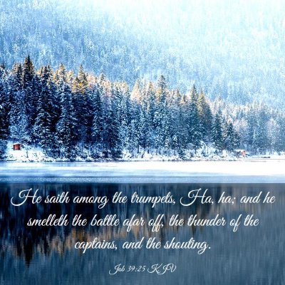 Picture 03 - Job 39:25 KJV - He saith among the trumpets, Ha, ha; and he - Bible Verse Picture