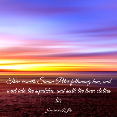 Picture 03 - John 20:6 KJV - Then cometh Simon Peter following him, and went - Bible Verse Picture