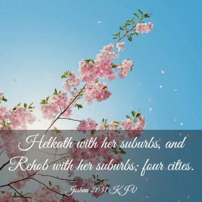 Picture 03 - Joshua 21:31 KJV - Helkath with her suburbs, and Rehob with her - Bible Verse Picture