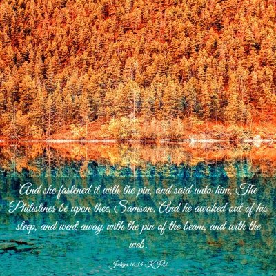 Picture 03 - Judges 16:14 KJV - And she fastened it with the pin, and said unto - Bible Verse Picture