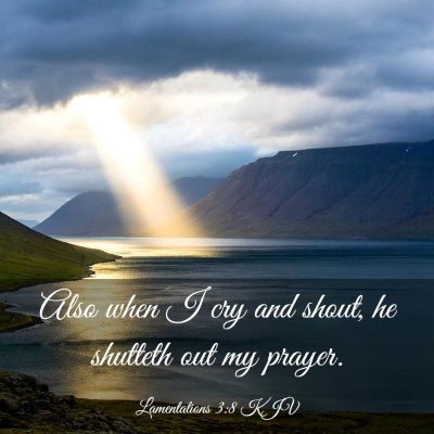 Picture 03 - Lamentations 3:8 KJV - Also when I cry and shout, he shutteth out my - Bible Verse Picture