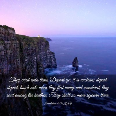 Picture 03 - Lamentations 4:15 KJV - They cried unto them, Depart ye; it is unclean; - Bible Verse Picture