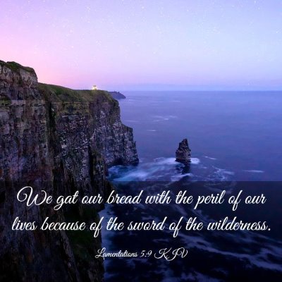 Picture 03 - Lamentations 5:9 KJV - We gat our bread with the peril of our lives - Bible Verse Picture