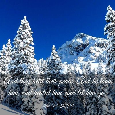 Picture 03 - Luke 14:4 KJV - And they held their peace. And he took him, and - Bible Verse Picture