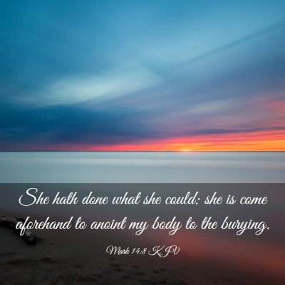Picture 03 - Mark 14:8 KJV - She hath done what she could: she is come - Bible Verse Picture