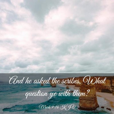 Picture 03 - Mark 9:16 KJV - And he asked the scribes, What question ye with - Bible Verse Picture