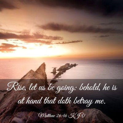 Picture 03 - Matthew 26:46 KJV - Rise, let us be going: behold, he is at hand that - Bible Verse Picture
