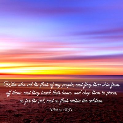 Picture 03 - Micah 3:3 KJV - Who also eat the flesh of my people, and flay - Bible Verse Picture