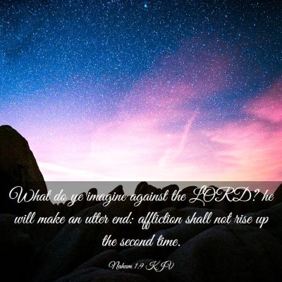 Picture 03 - Nahum 1:9 KJV - What do ye imagine against the LORD? he will make - Bible Verse Picture