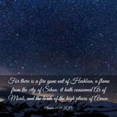 Picture 03 - Numbers 21:28 KJV - For there is a fire gone out of Heshbon, a flame - Bible Verse Picture
