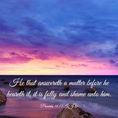 Picture 03 - Proverbs 18:13 KJV - He that answereth a matter before he heareth it, - Bible Verse Picture