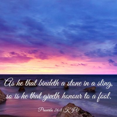 Picture 03 - Proverbs 26:8 KJV - As he that bindeth a stone in a sling, so is he - Bible Verse Picture