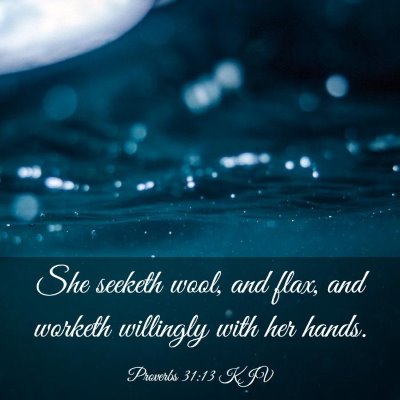 Picture 03 - Proverbs 31:13 KJV - She seeketh wool, and flax, and worketh willingly - Bible Verse Picture