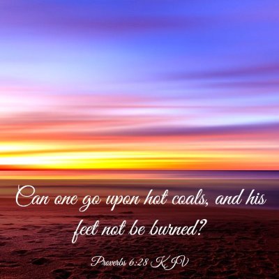Picture 03 - Proverbs 6:28 KJV - Can one go upon hot coals, and his feet not be - Bible Verse Picture