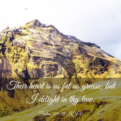 Picture 03 - Psalms 119:70 KJV - Their heart is as fat as grease; but I delight in - Bible Verse Picture