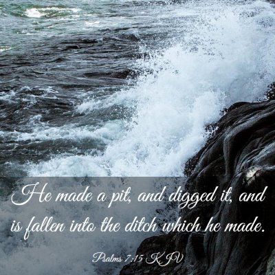 Picture 03 - Psalms 7:15 KJV - He made a pit, and digged it, and is fallen into - Bible Verse Picture