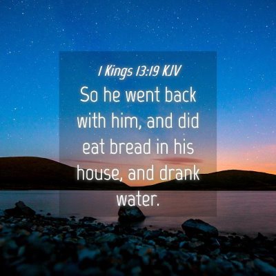Picture 04 - 1 Kings 13:19 KJV - So he went back with him, and did eat bread in - Bible Verse Picture