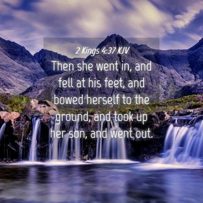 Picture 04 - 2 Kings 4:37 KJV - Then she went in, and fell at his feet, and bowed - Bible Verse Picture