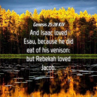 Picture 04 - Genesis 25:28 KJV - And Isaac loved Esau, because he did eat of his - Bible Verse Picture