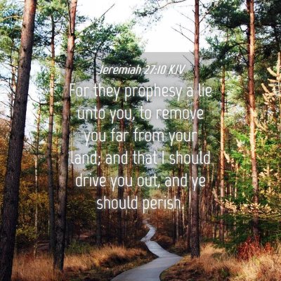 Picture 04 - Jeremiah 27:10 KJV - For they prophesy a lie unto you, to remove you - Bible Verse Picture
