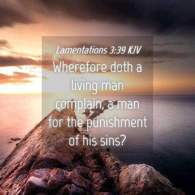 Picture 04 - Lamentations 3:39 KJV - Wherefore doth a living man complain, a man for - Bible Verse Picture