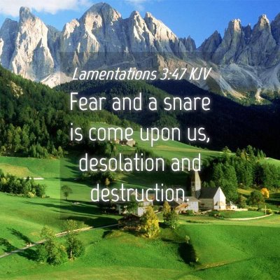 Picture 04 - Lamentations 3:47 KJV - Fear and a snare is come upon us, desolation and - Bible Verse Picture