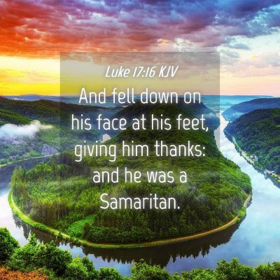 Picture 04 - Luke 17:16 KJV - And fell down on his face at his feet, giving him - Bible Verse Picture