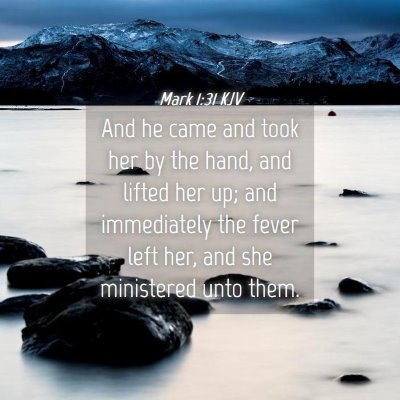 Picture 04 - Mark 1:31 KJV - And he came and took her by the hand, and lifted - Bible Verse Picture