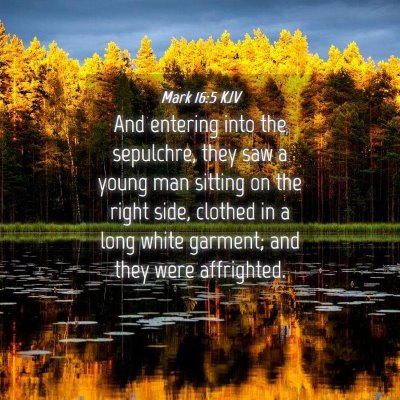 Picture 04 - Mark 16:5 KJV - And entering into the sepulchre, they saw a young - Bible Verse Picture