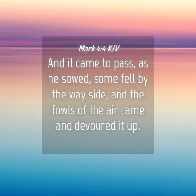 Picture 04 - Mark 4:4 KJV - And it came to pass, as he sowed, some fell by - Bible Verse Picture