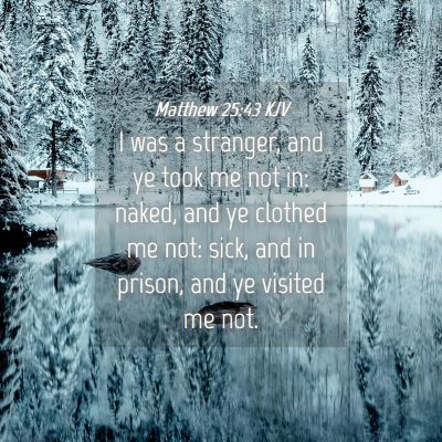 Picture 04 - Matthew 25:43 KJV - I was a stranger, and ye took me not in: naked, - Bible Verse Picture