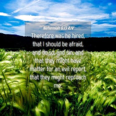 Picture 04 - Nehemiah 6:13 KJV - Therefore was he hired, that I should be afraid, - Bible Verse Picture