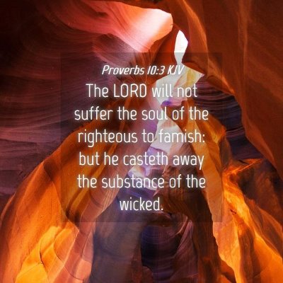 Picture 04 - Proverbs 10:3 KJV - The LORD will not suffer the soul of the - Bible Verse Picture