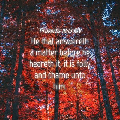 Picture 04 - Proverbs 18:13 KJV - He that answereth a matter before he heareth it, - Bible Verse Picture