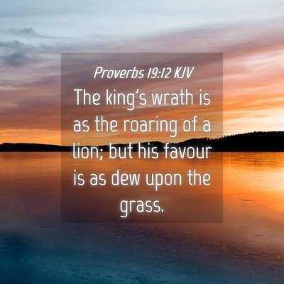 Picture 04 - Proverbs 19:12 KJV - The king's wrath is as the roaring of a lion; but - Bible Verse Picture