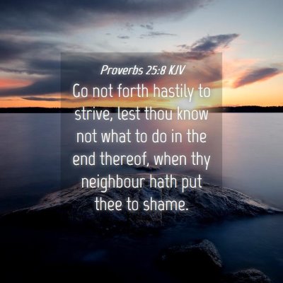 Picture 04 - Proverbs 25:8 KJV - Go not forth hastily to strive, lest thou know - Bible Verse Picture