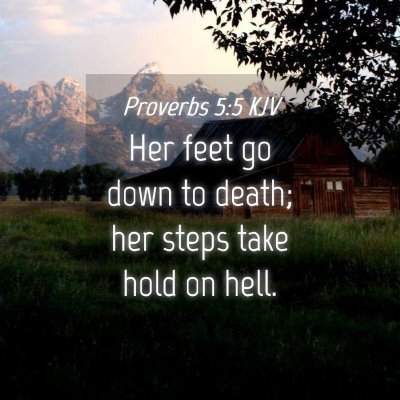 Picture 04 - Proverbs 5:5 KJV - Her feet go down to death; her steps take hold on - Bible Verse Picture