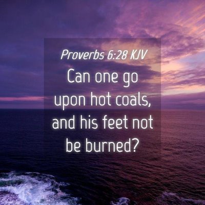 Picture 04 - Proverbs 6:28 KJV - Can one go upon hot coals, and his feet not be - Bible Verse Picture