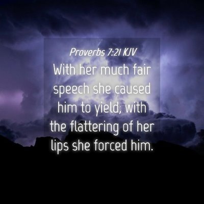 Picture 04 - Proverbs 7:21 KJV - With her much fair speech she caused him to - Bible Verse Picture