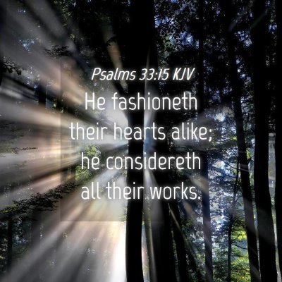 Picture 04 - Psalms 33:15 KJV - He fashioneth their hearts alike; he considereth - Bible Verse Picture