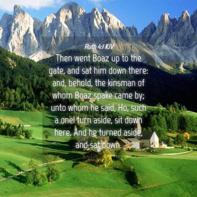 Picture 04 - Ruth 4:1 KJV - Then went Boaz up to the gate, and sat him down - Bible Verse Picture