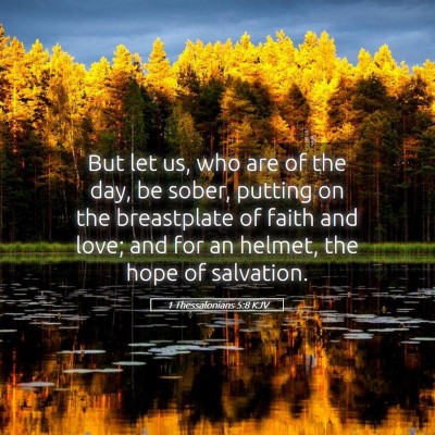 Picture 05 - 1 Thessalonians 5:8 KJV - But let us, who are of the day, be sober, putting - Bible Verse Picture