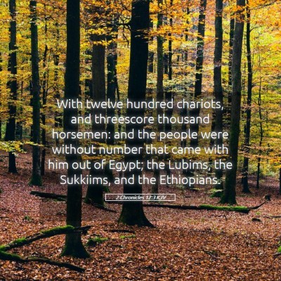 Picture 05 - 2 Chronicles 12:3 KJV - With twelve hundred chariots, and threescore - Bible Verse Picture