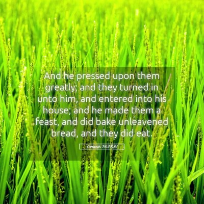 Picture 05 - Genesis 19:3 KJV - And he pressed upon them greatly; and they turned - Bible Verse Picture