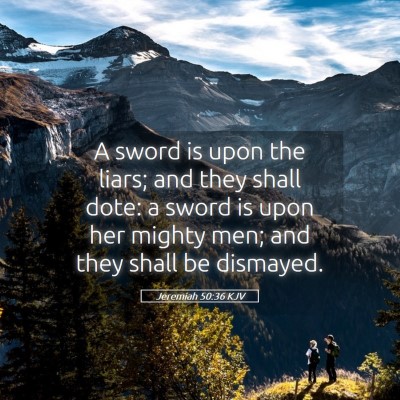 Picture 05 - Jeremiah 50:36 KJV - A sword is upon the liars; and they shall dote: a - Bible Verse Picture