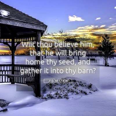 Picture 05 - Job 39:12 KJV - Wilt thou believe him, that he will bring home - Bible Verse Picture