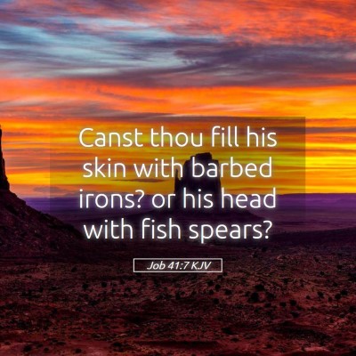 Picture 05 - Job 41:7 KJV - Canst thou fill his skin with barbed irons? or - Bible Verse Picture