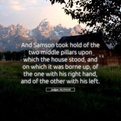 Picture 05 - Judges 16:29 KJV - And Samson took hold of the two middle pillars - Bible Verse Picture