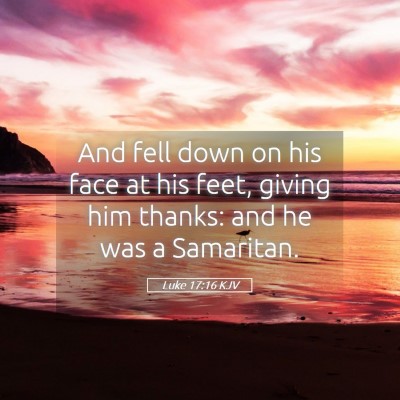 Picture 05 - Luke 17:16 KJV - And fell down on his face at his feet, giving him - Bible Verse Picture